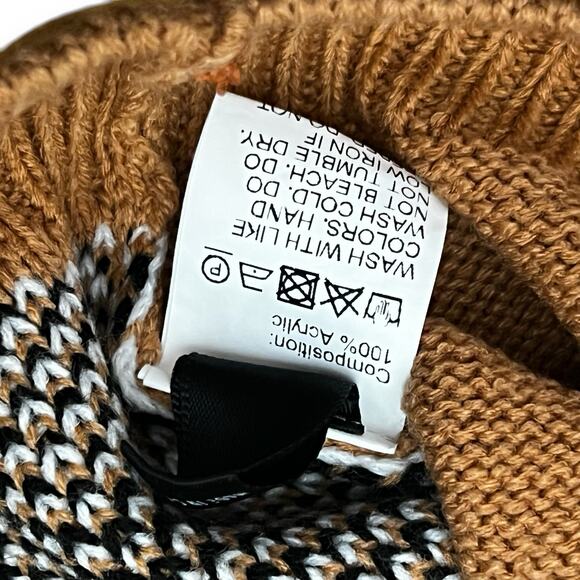 Shein Argyle Sweater Size Medium Preppy Tan Cropped Long Sleeve V Neck - Picture 6 of 8